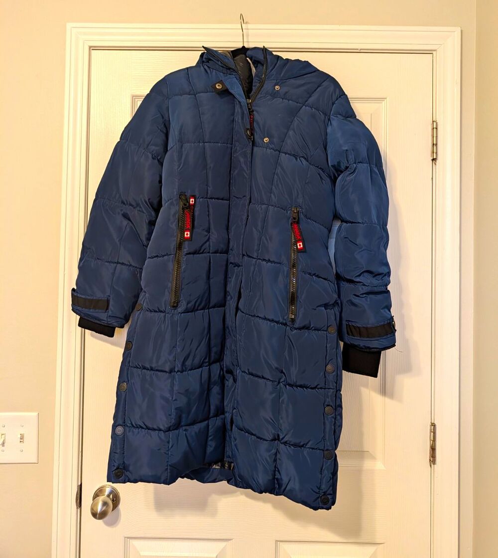 Canada Weathergear Women's Blue Long Hooded Full Zip Puffer Coat Jacket Size M